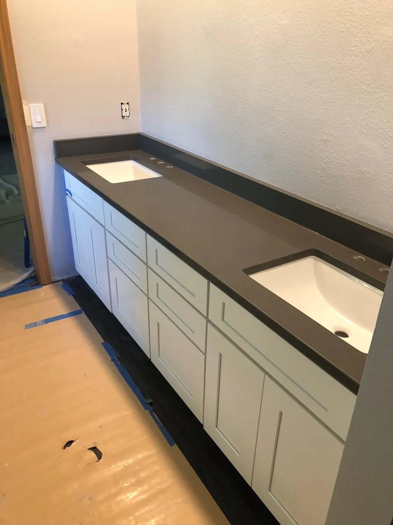Double sink bathroom counter with new vanity